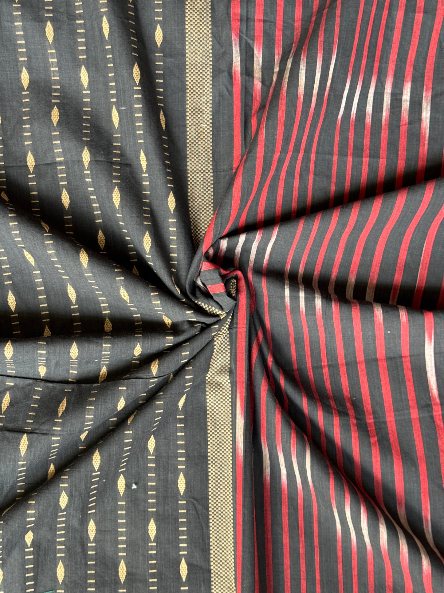 Black stripes Chettinad cotton handloom yardage / saree