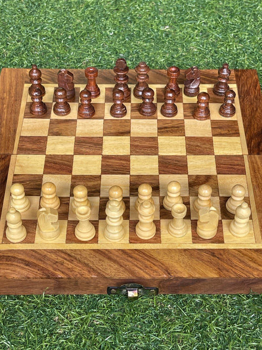 Chess game - handcrafted wooden box with magnetic pieces