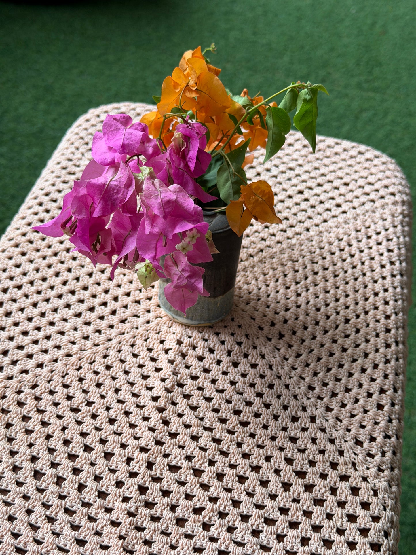 Light Peachish pink Square 18 x 18 inch Hand Crochet small table cover - hand crocheted with cotton yarn