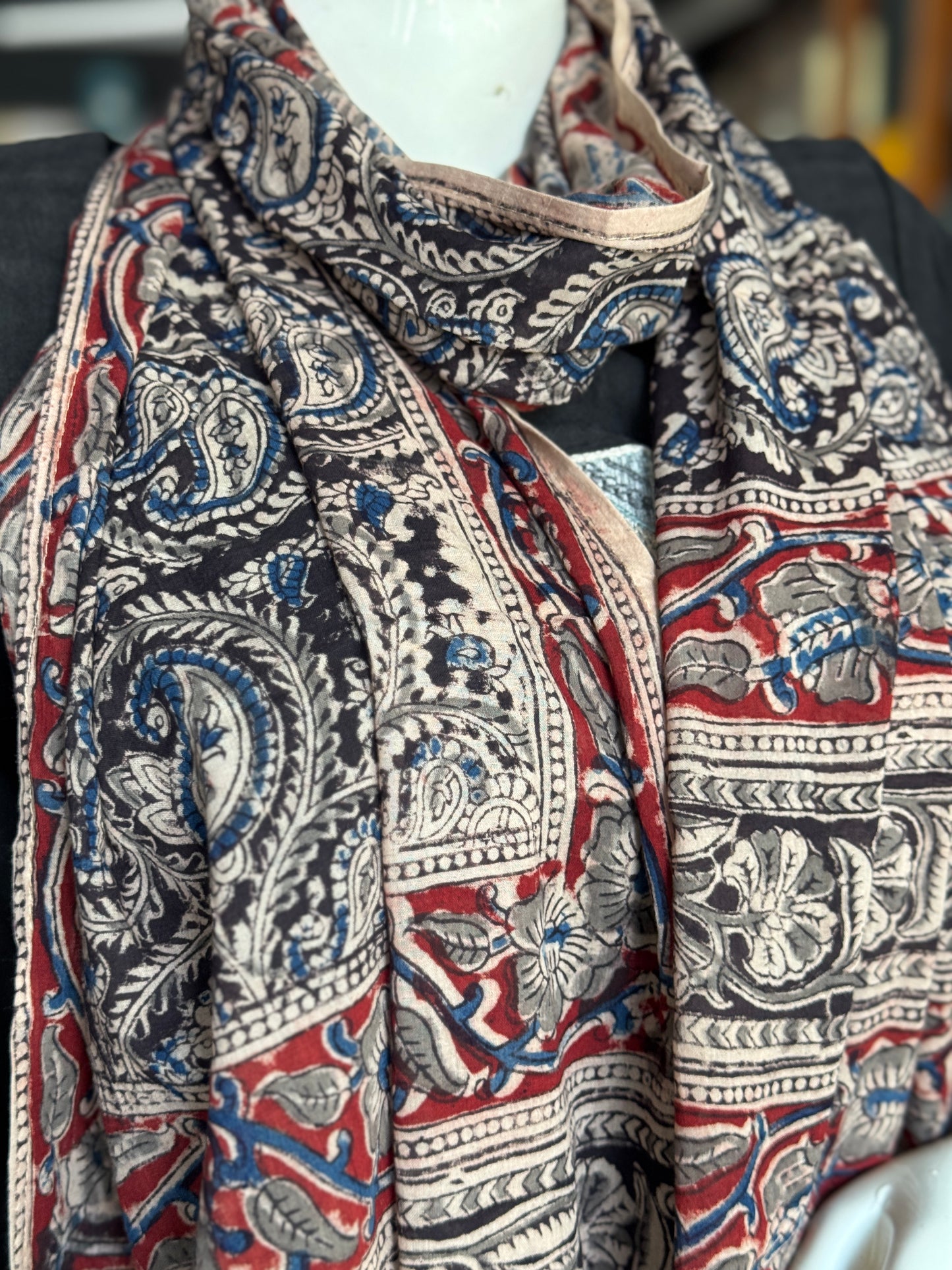 Kalamkari hand block printed cotton stole - colors and designs available