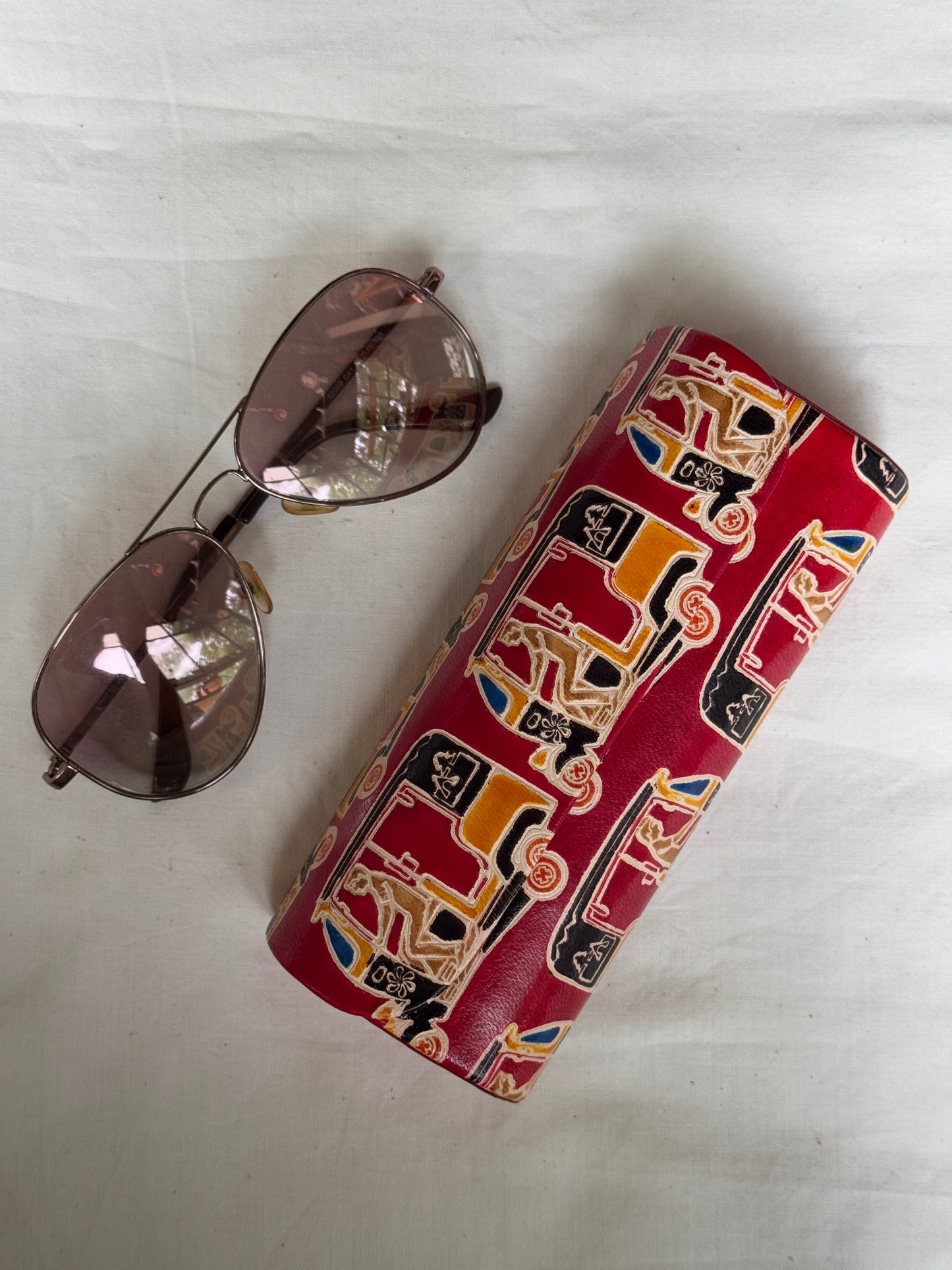 Hand embossed hand painted leather spectacles / goggles case