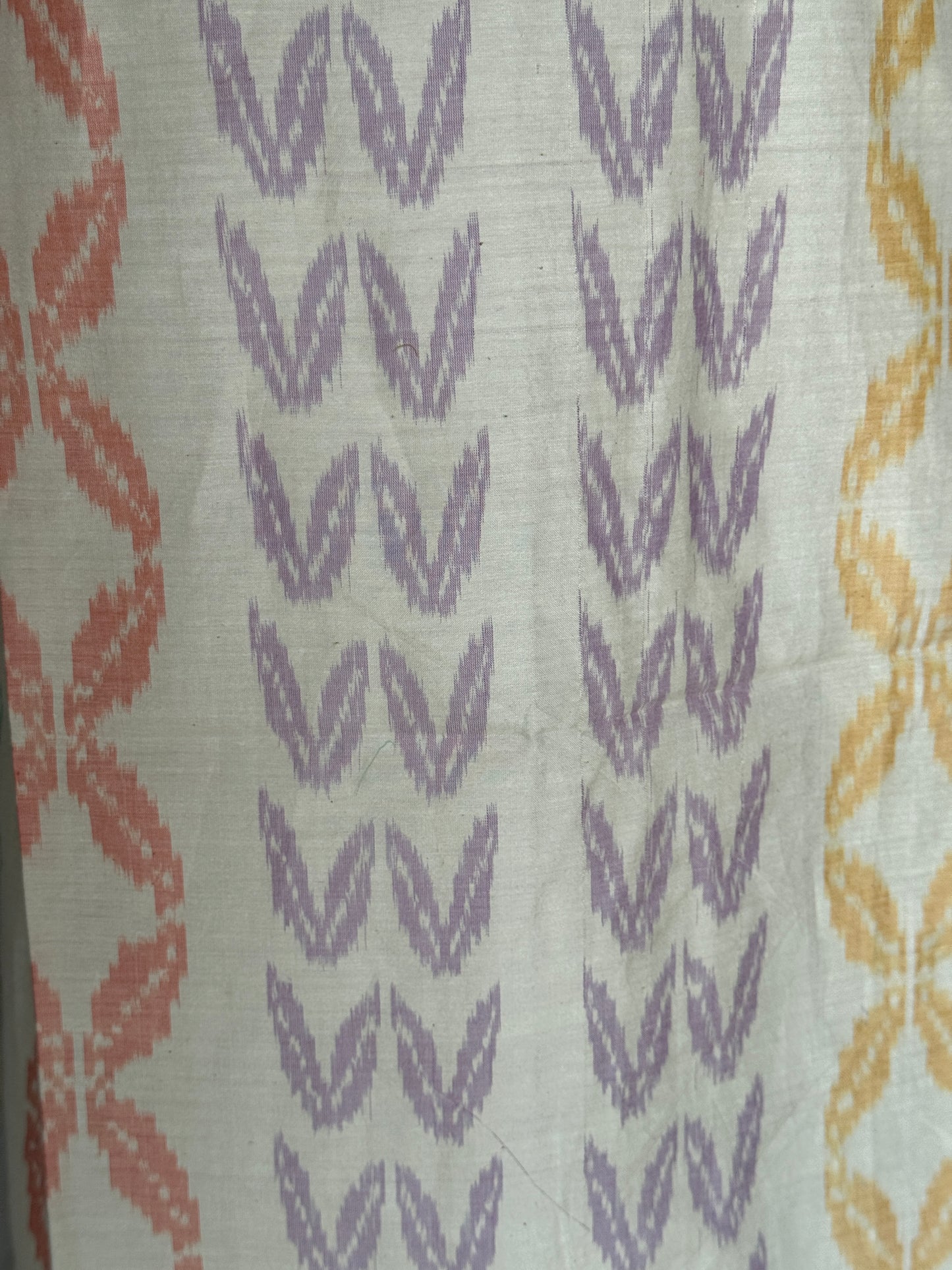 Off white handwoven silk ikat straight kurti with colorful vertical design