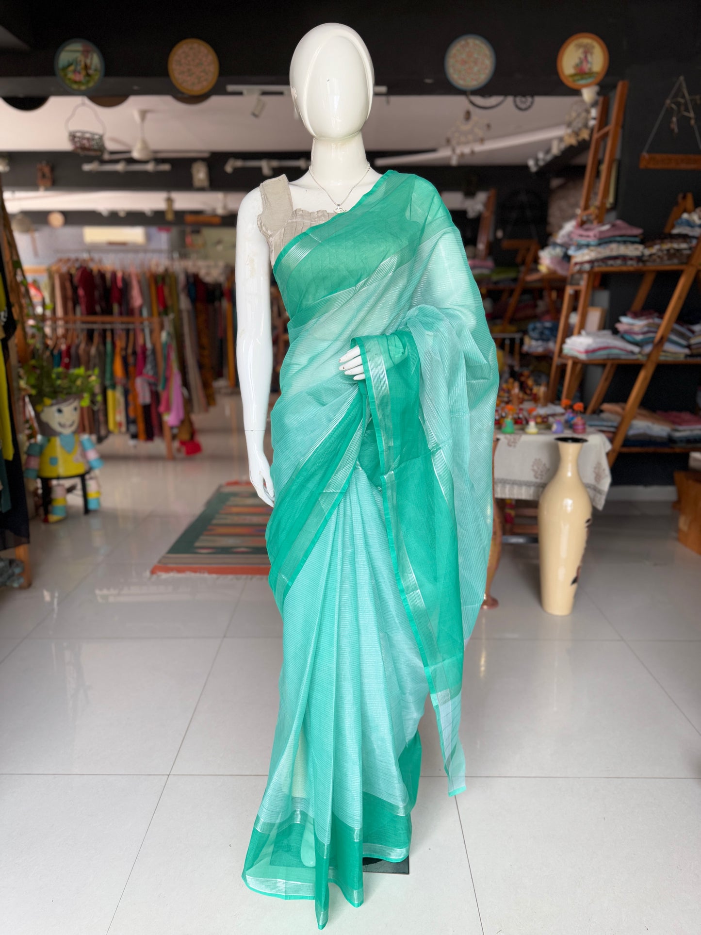 Fine silver stripes cotton Venkatagiri power loom saree