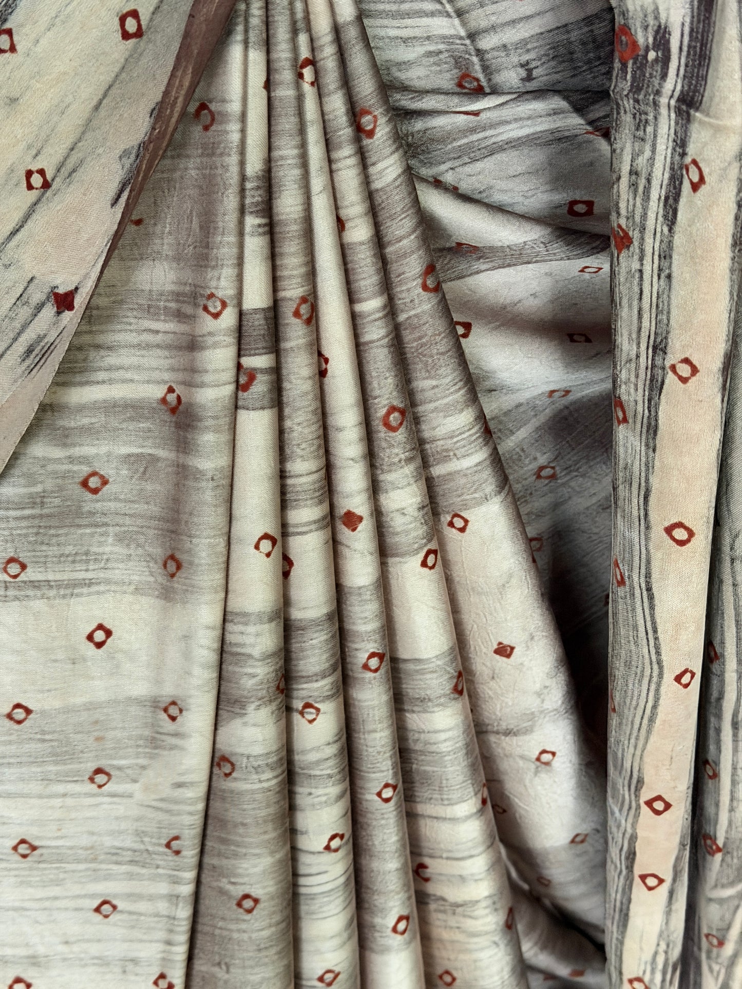 Dusty pink soft modal yardage saree / fabric - hand block printed, brush painted