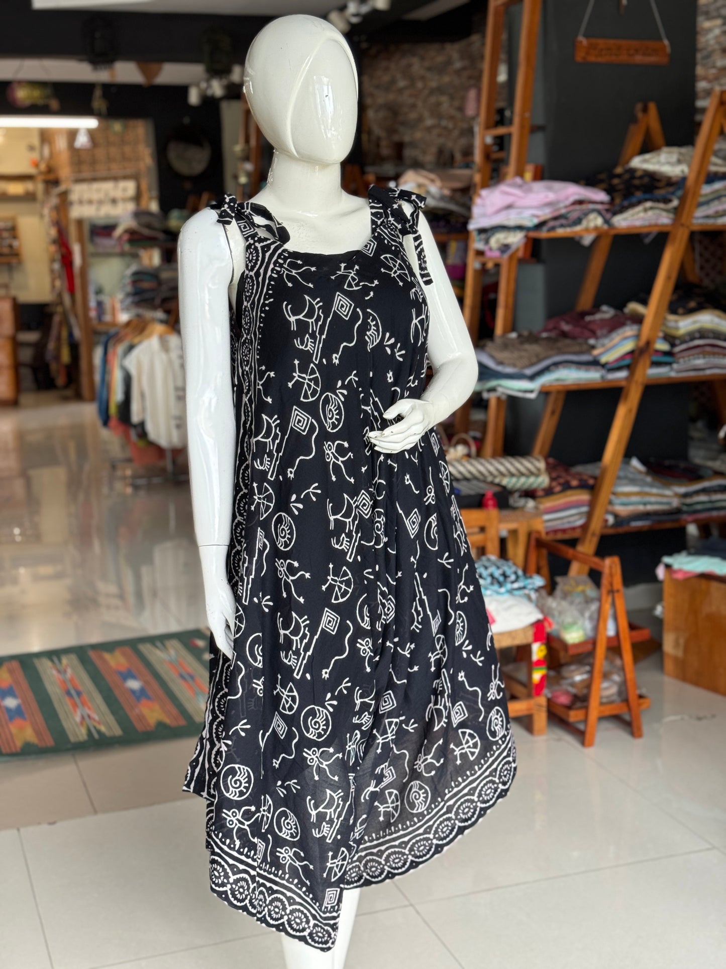 Tie up jumpsuit in soft hand block printed mul cotton