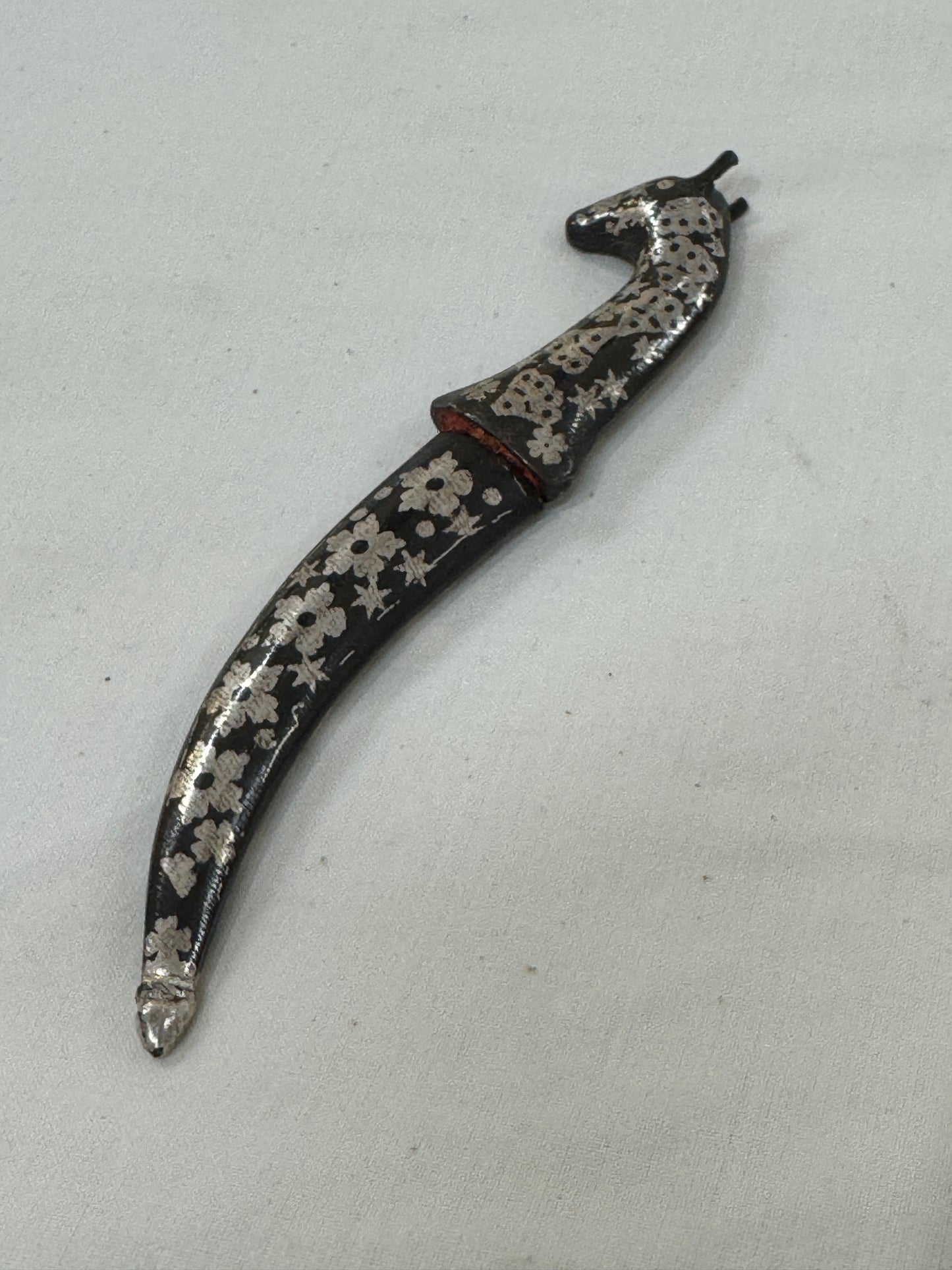 Bidri silver inlay work small damas blade knife with cover