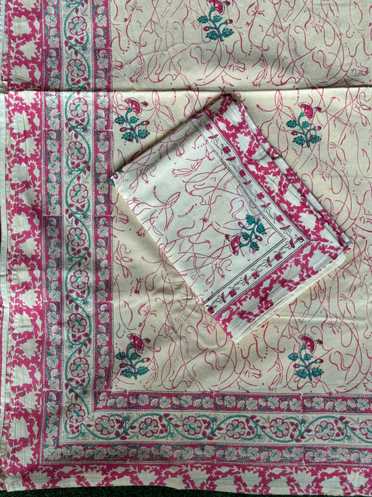 Pink scribble hand block print on sandal base pure cotton super king size bedsheet