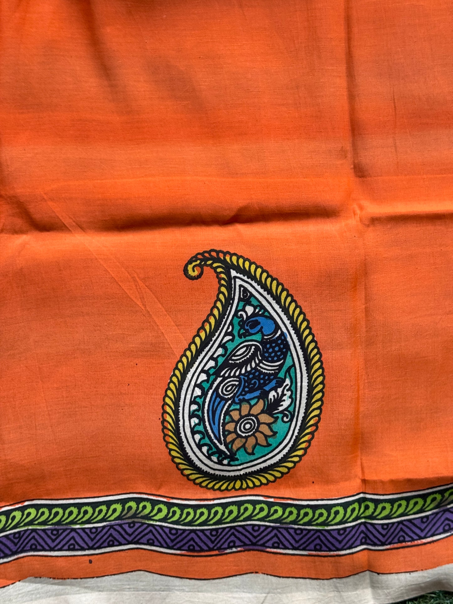 Silk Pen Kalamkari handpainted unstitched blouse piece with border - multiple designs n colors available