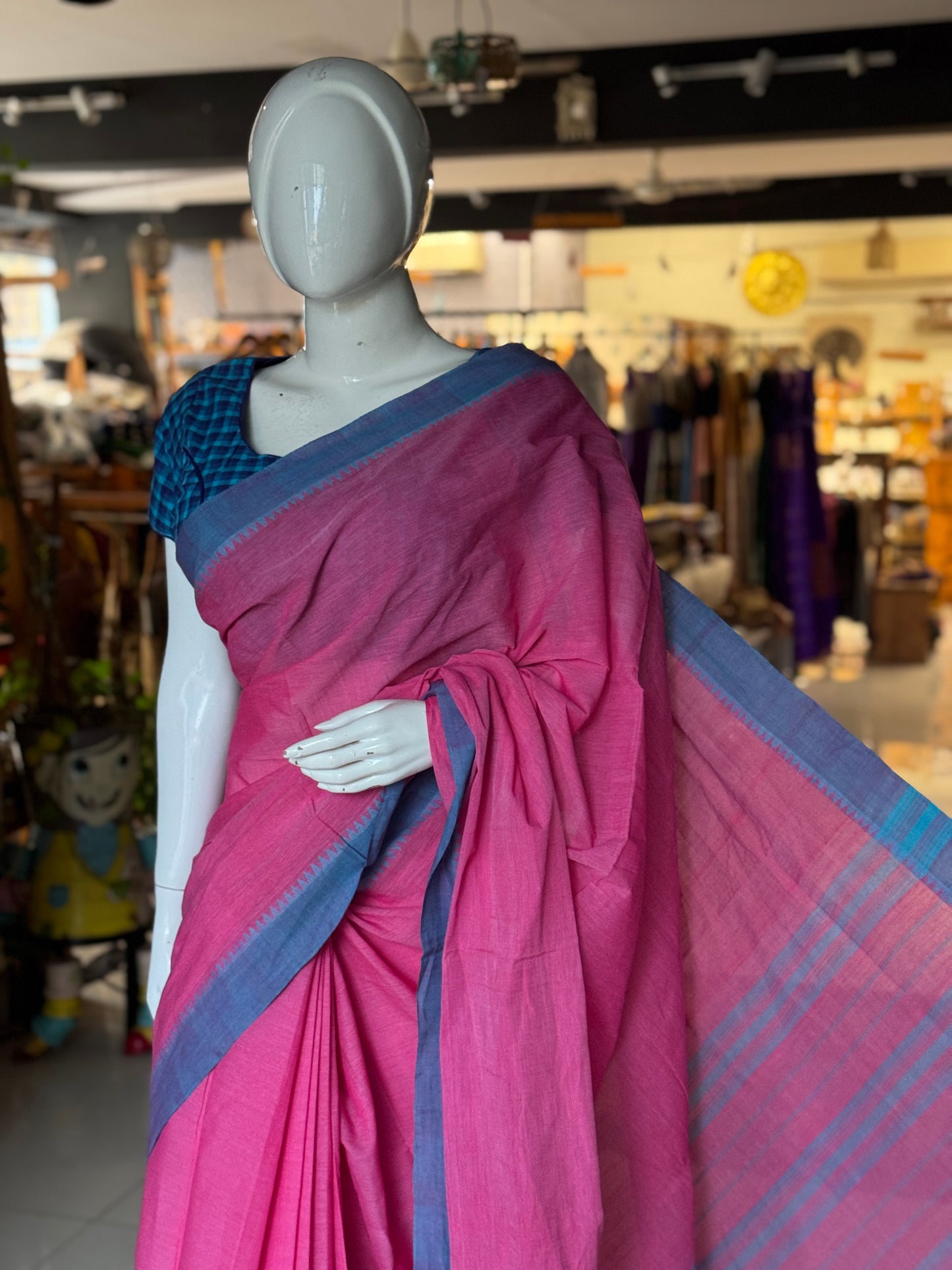 Temple border plain soft handloom cotton saree