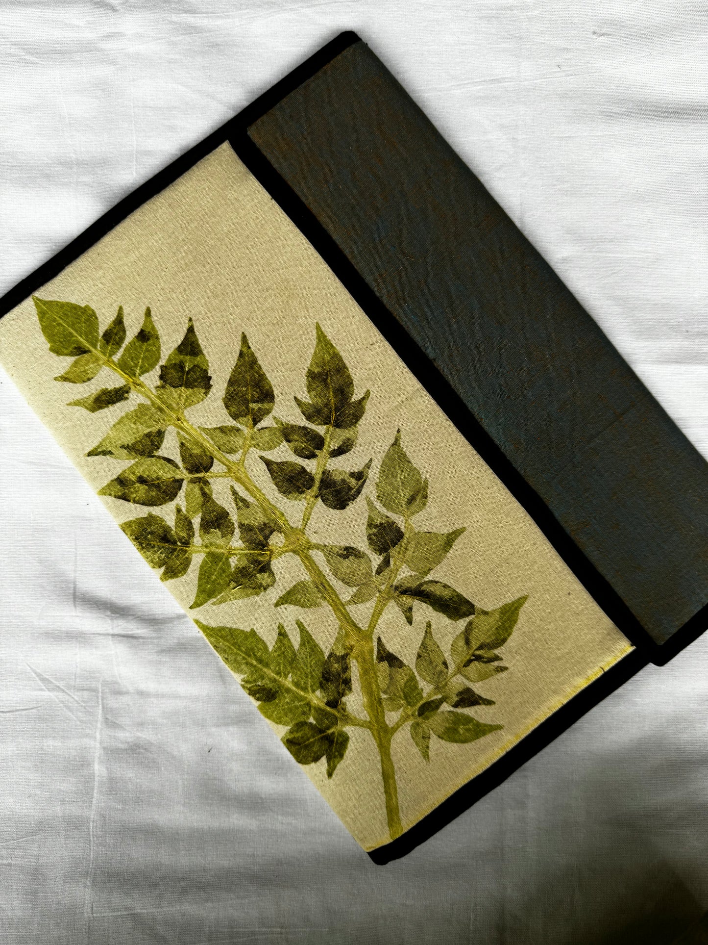 Eco leaf print on handloom cotton folder with inside pockets