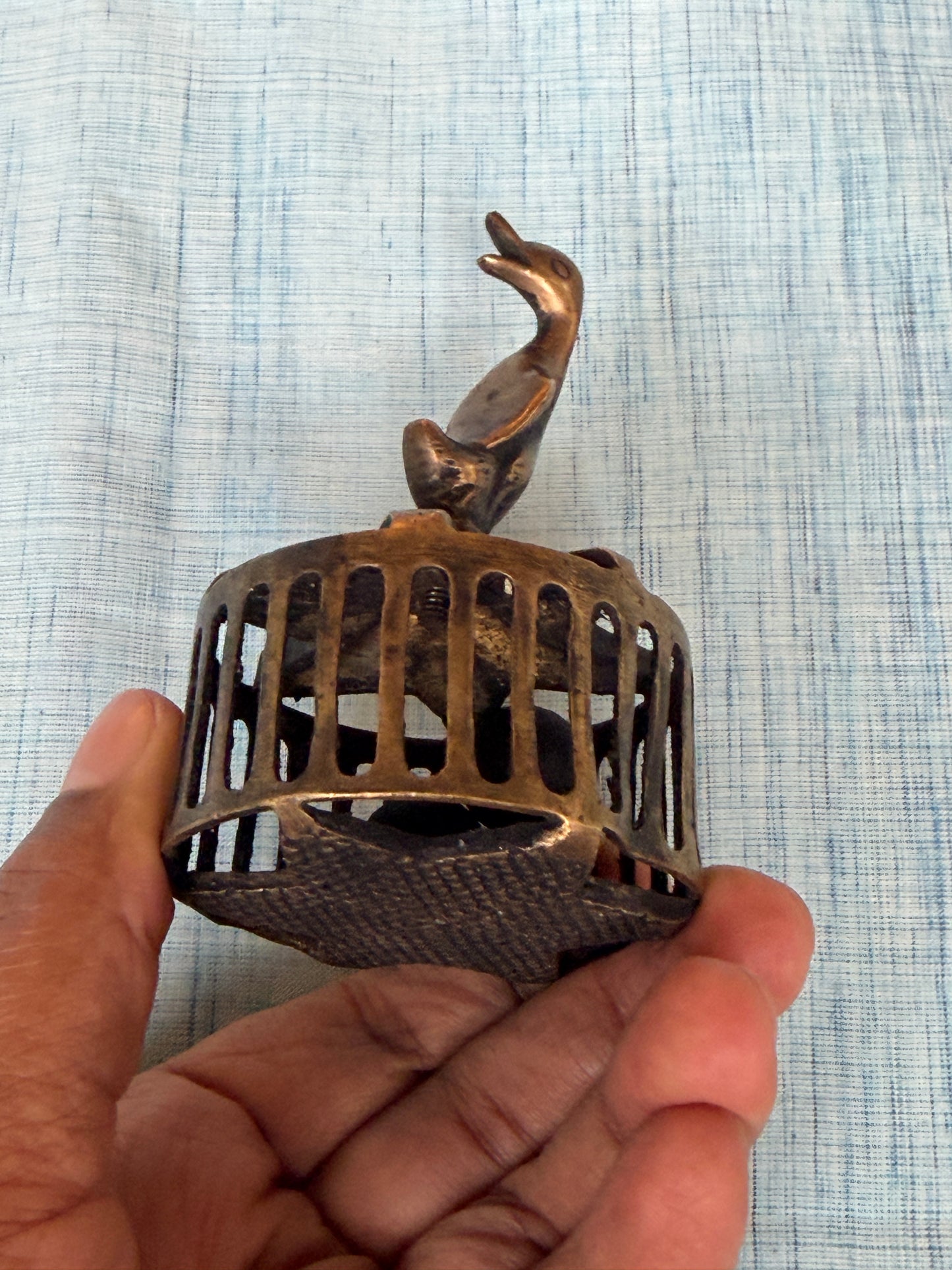 Vintage duck handle brass scrubber with bell - handcrafted traditional piece
