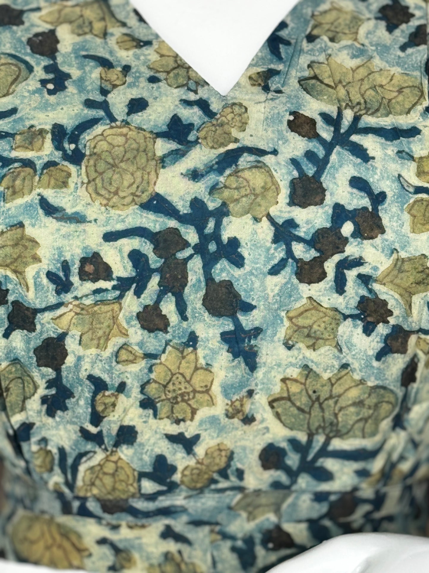 Blue green floral modal hand block printed crop top / blouse