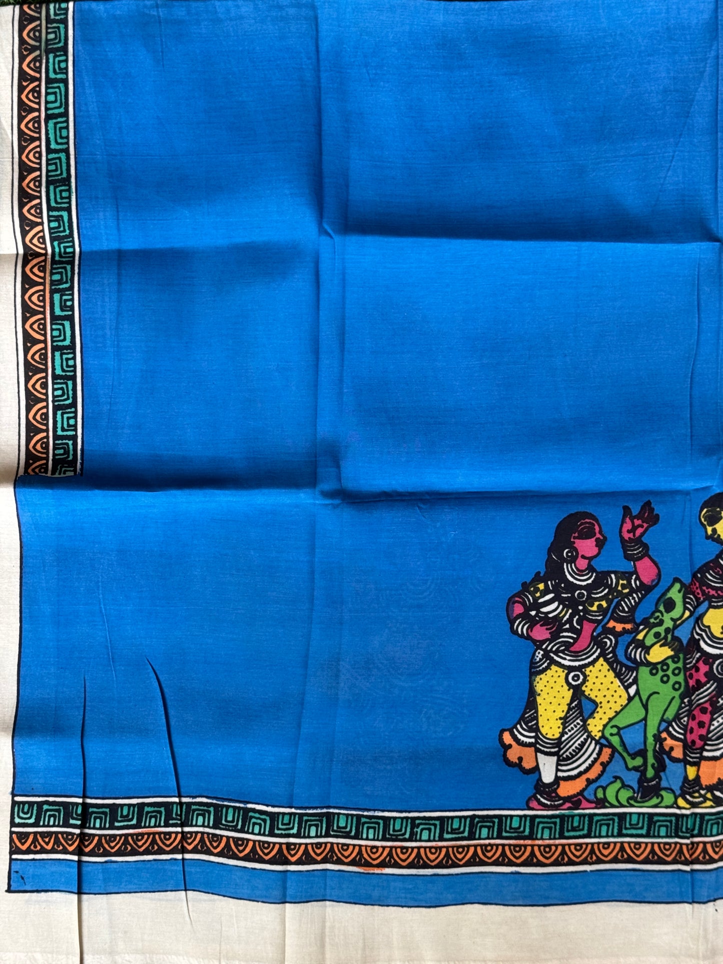 Silk Pen Kalamkari handpainted unstitched blouse piece with border - multiple designs available
