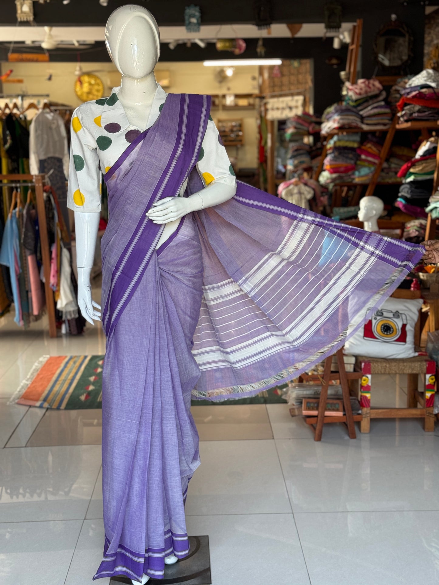 Plain light weight soft handloom Bobbili cotton saree - multiple colors available