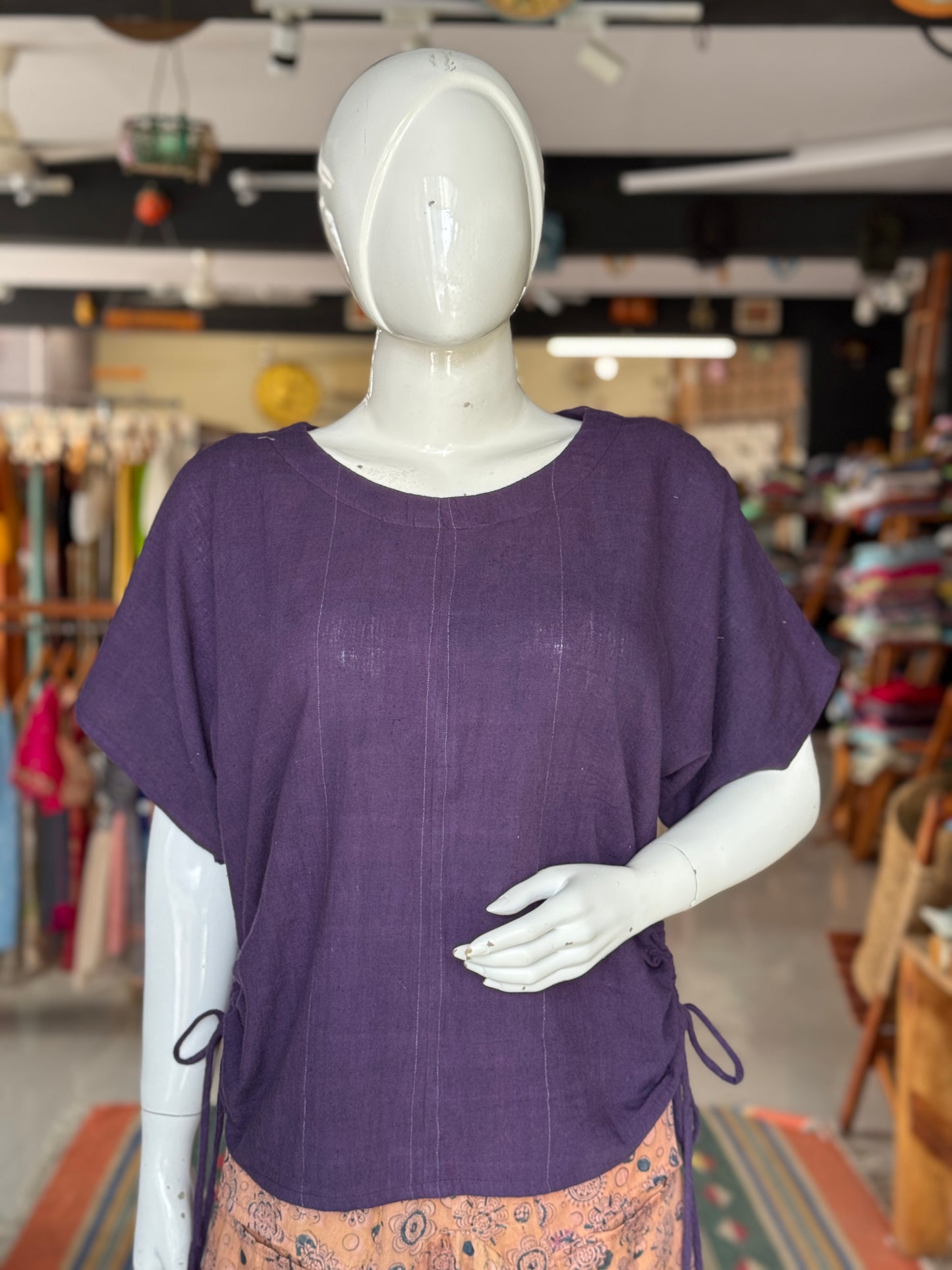 Violet kala cotton handloom top with side pull drawstrings