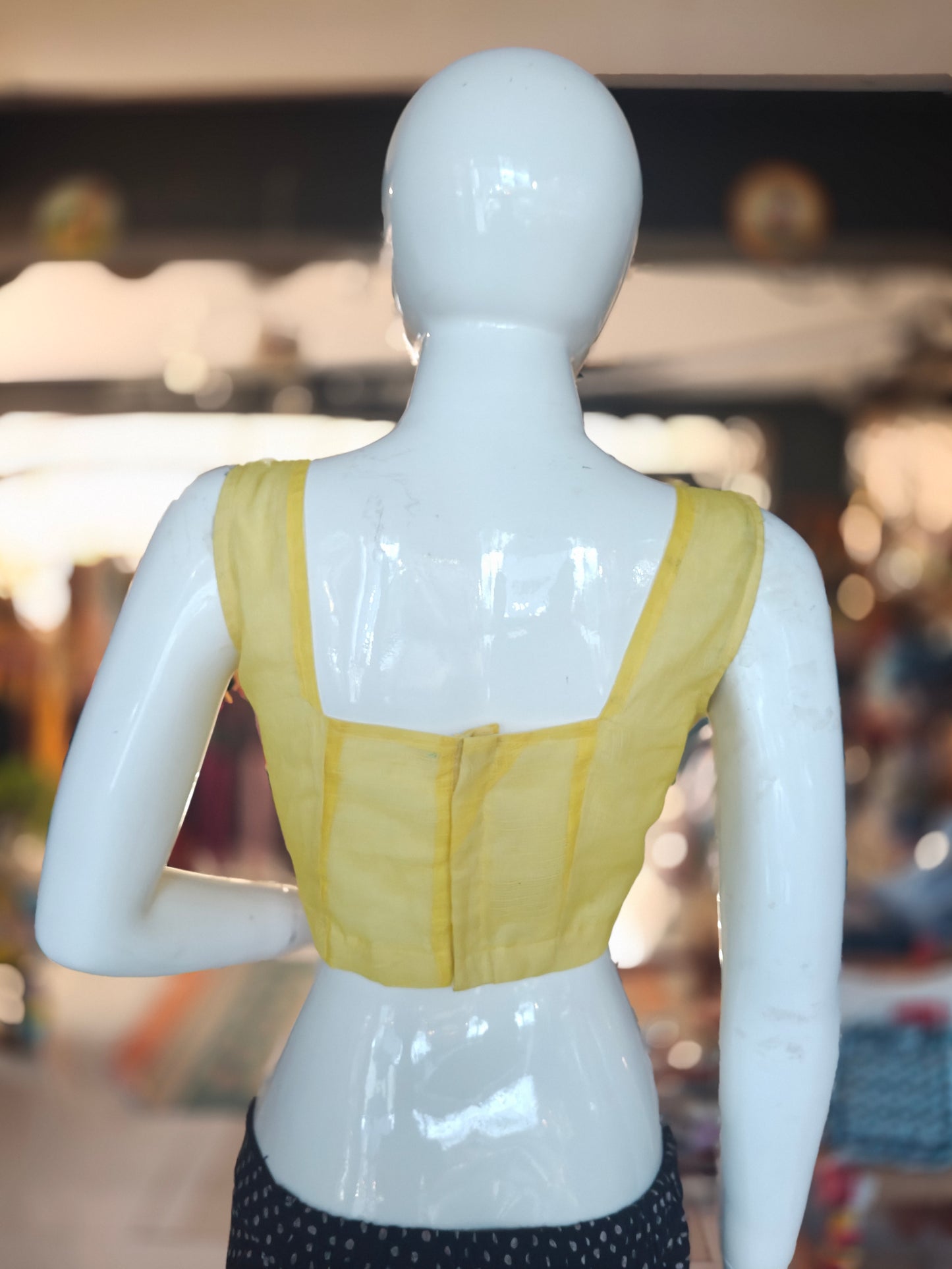 Yellow kota cotton back open sleeveless blouse