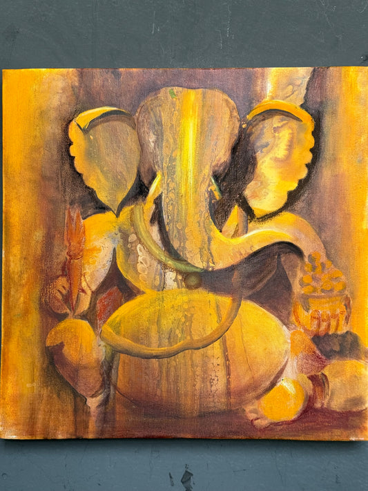 Ganesha acrylic colors painting on stretched canvas 18 x 18 inches