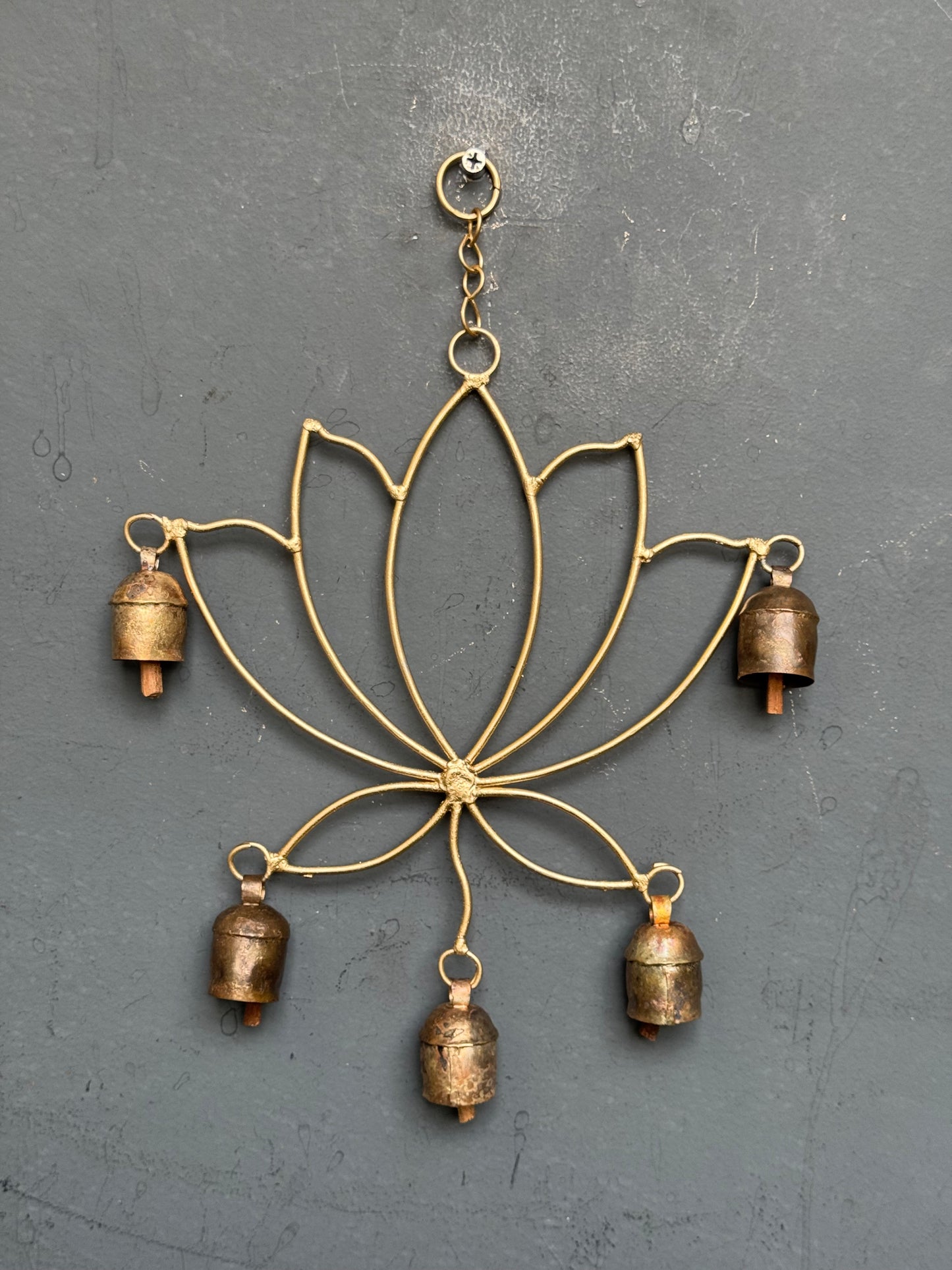 Blooming Lotus  - copper handcrafted 5 bells hanging