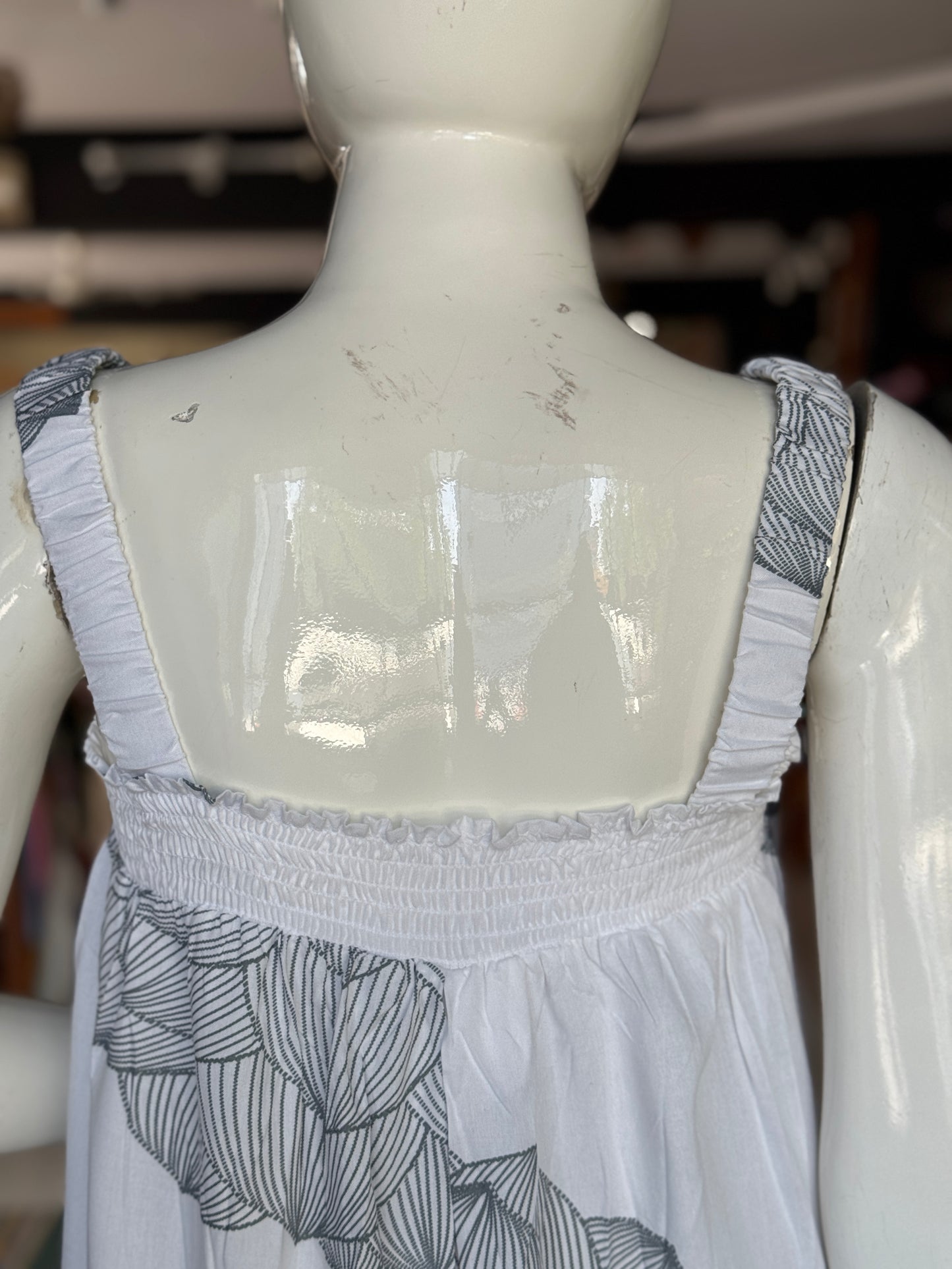 White dhalia flower hand printed free sized jumpsuit