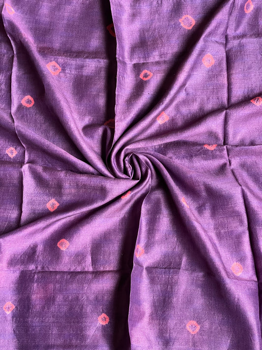 Aubergine / egg plant shade tussar silk handwoven tie n dye fabric