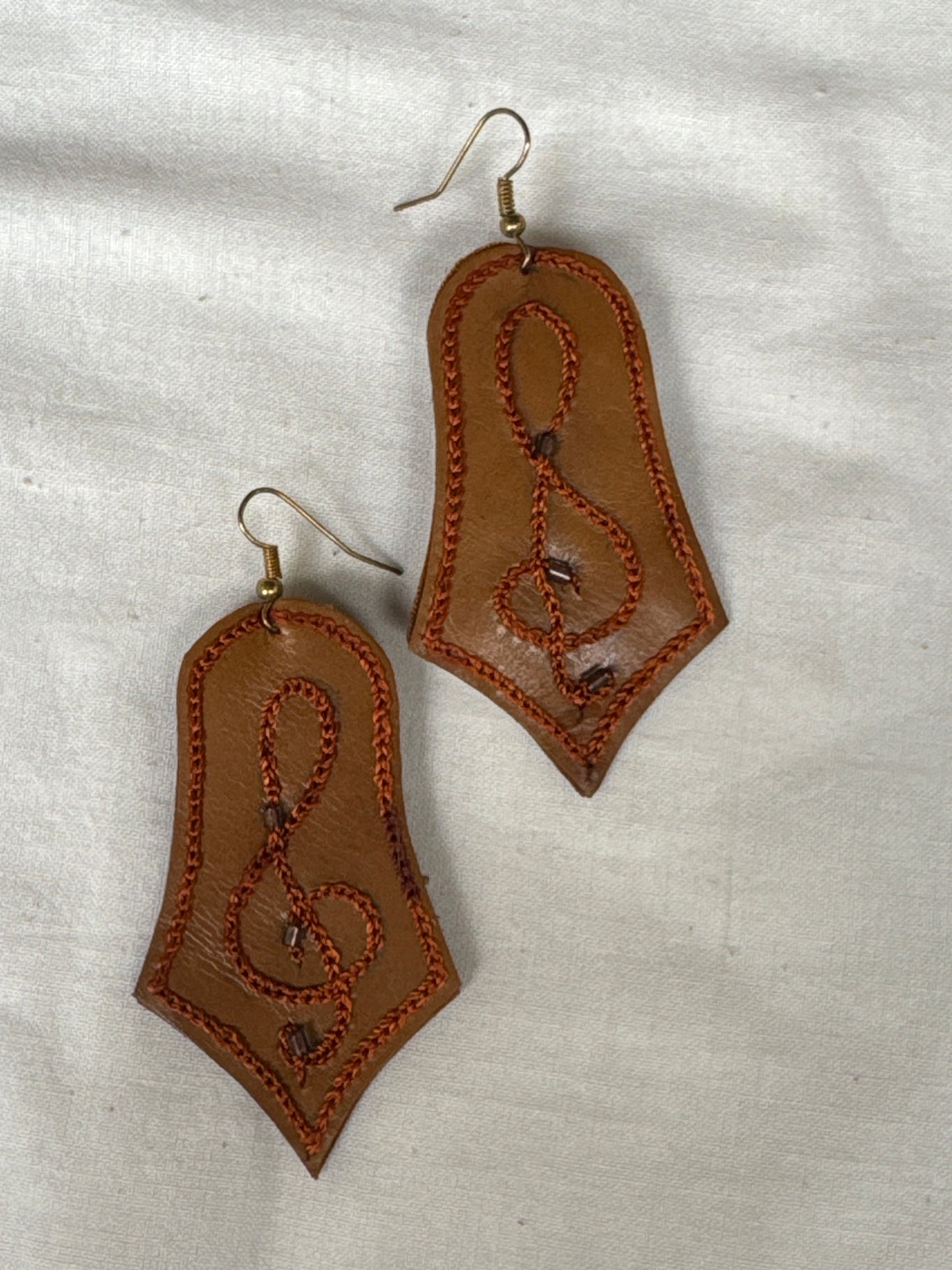 Leather with hand embroidery light weight earrings - shapes, designs and color choice available