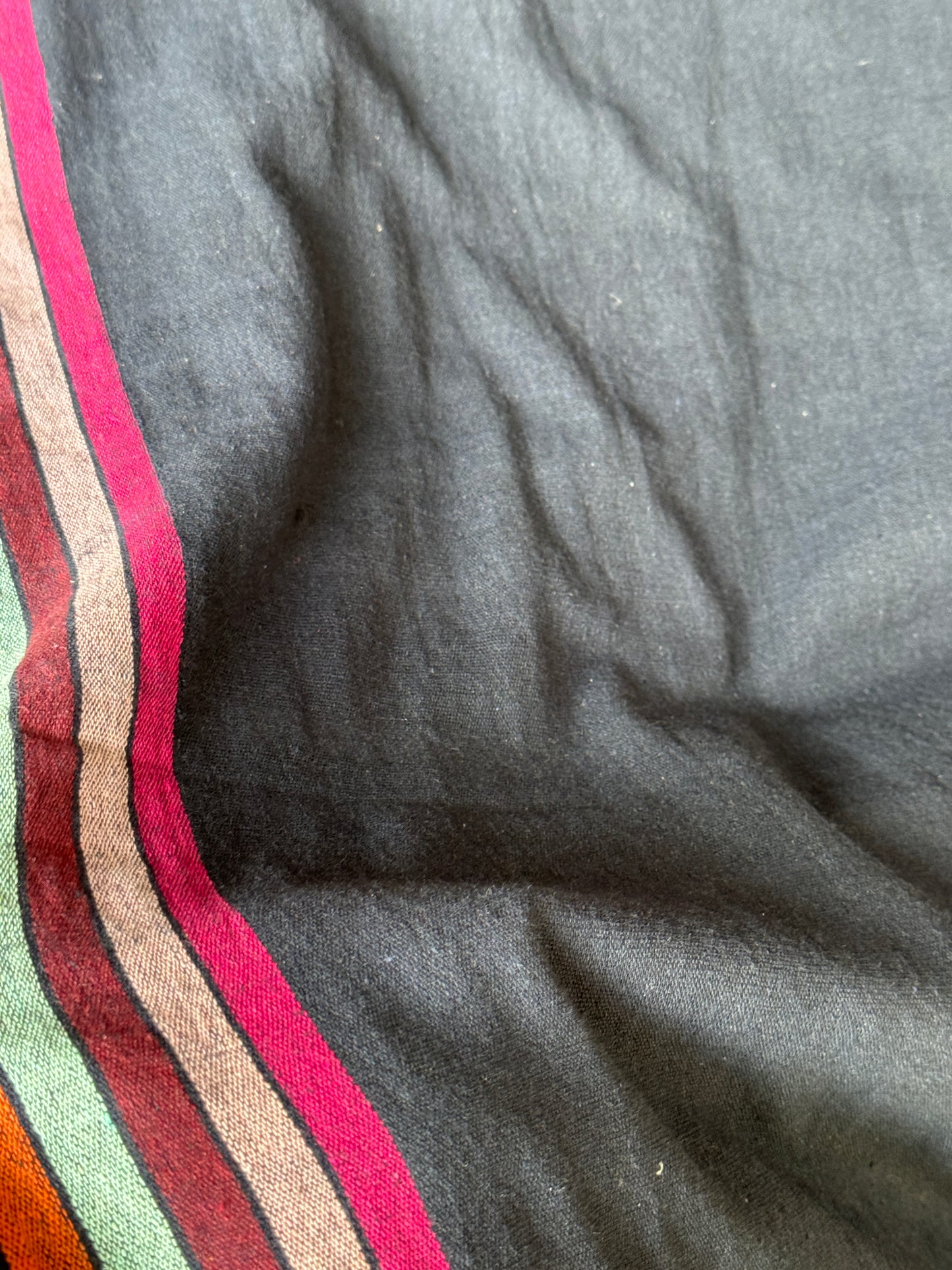 Plain Handloom kala cotton fabric with colorful stripes borders - different shades available