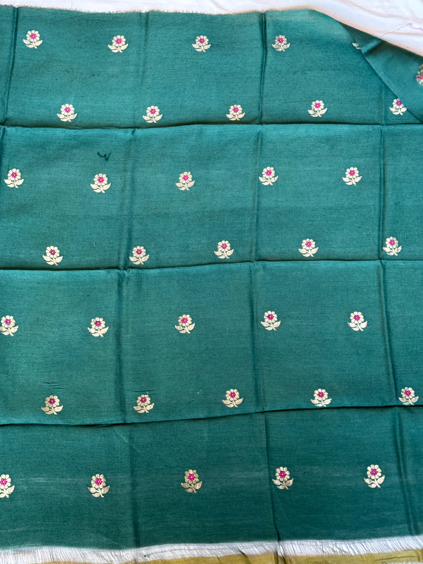 Teal green moonga silk handwoven unstitched blouse piece