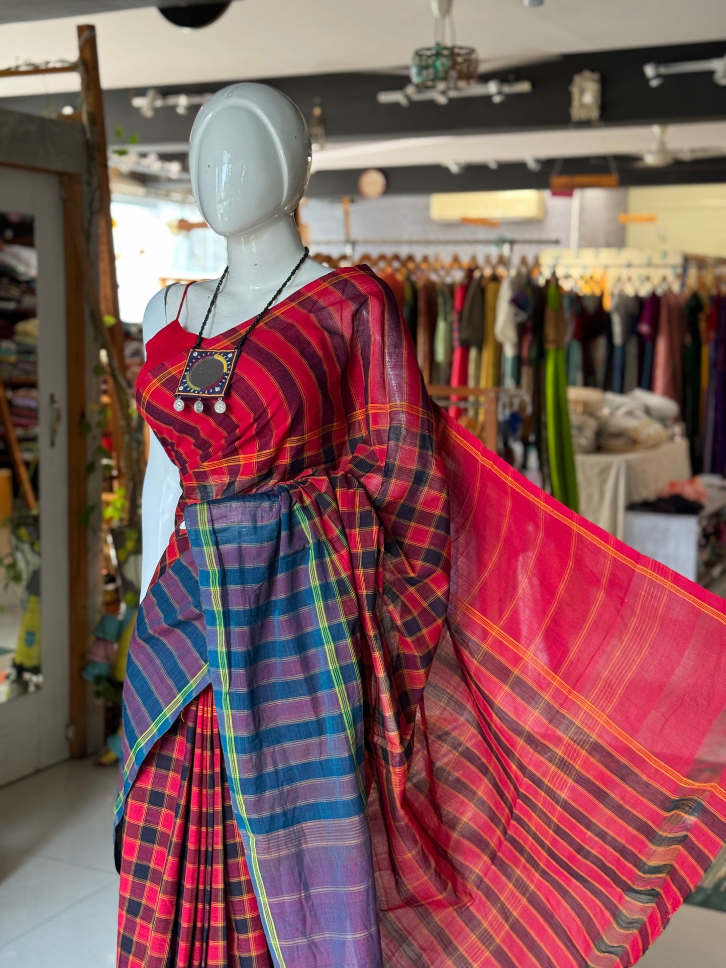 Red checks special Chettinad cotton handloom saree