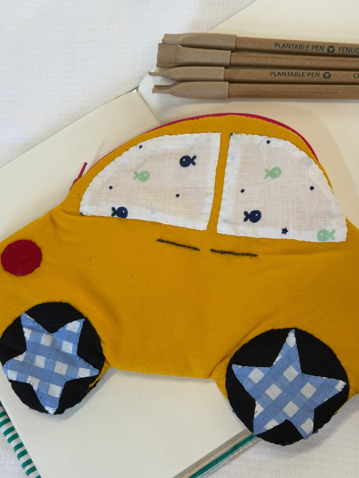 Car shaped pencil pouch with zipper closure - color options available