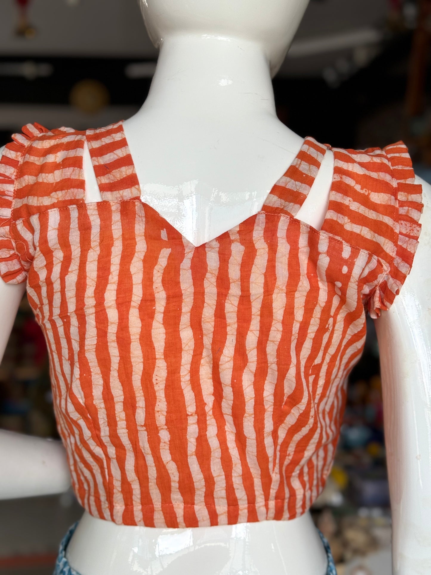 Orange batik stripes cotton blouse with lining