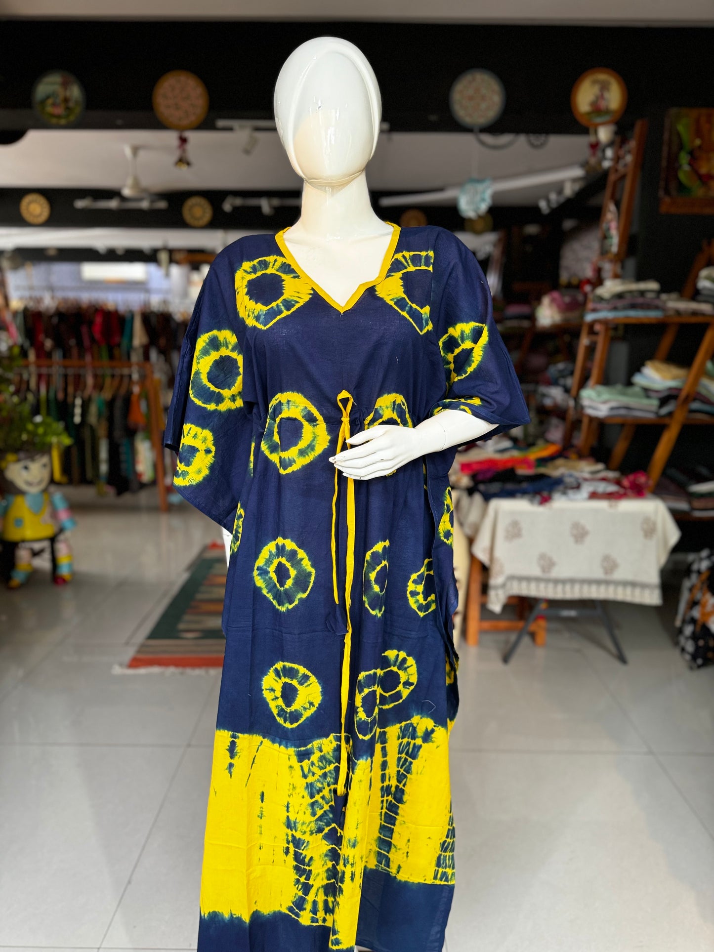 Hand block printed cotton long kaftan nighty