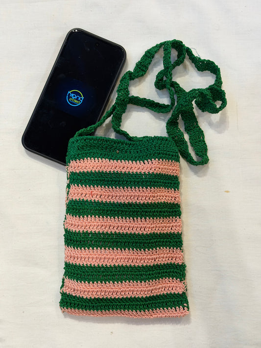 Sling bag for mobile phones - handcrafted crochet bag with click button closure - color options available