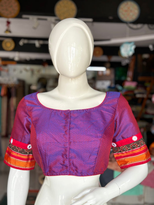 Purple Khun blouse with mirror work