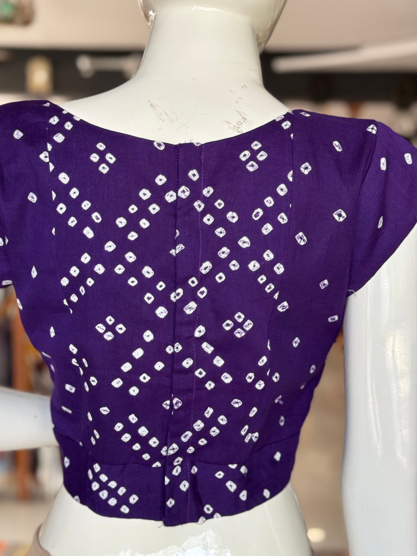 Violet hand tie n dye bandini cotton back open blouse