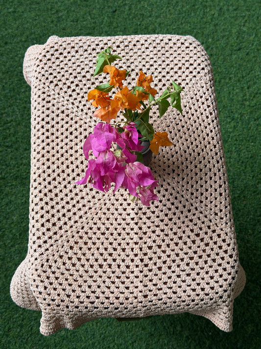 Light Peachish pink Square 18 x 18 inch Hand Crochet small table cover - hand crocheted with cotton yarn