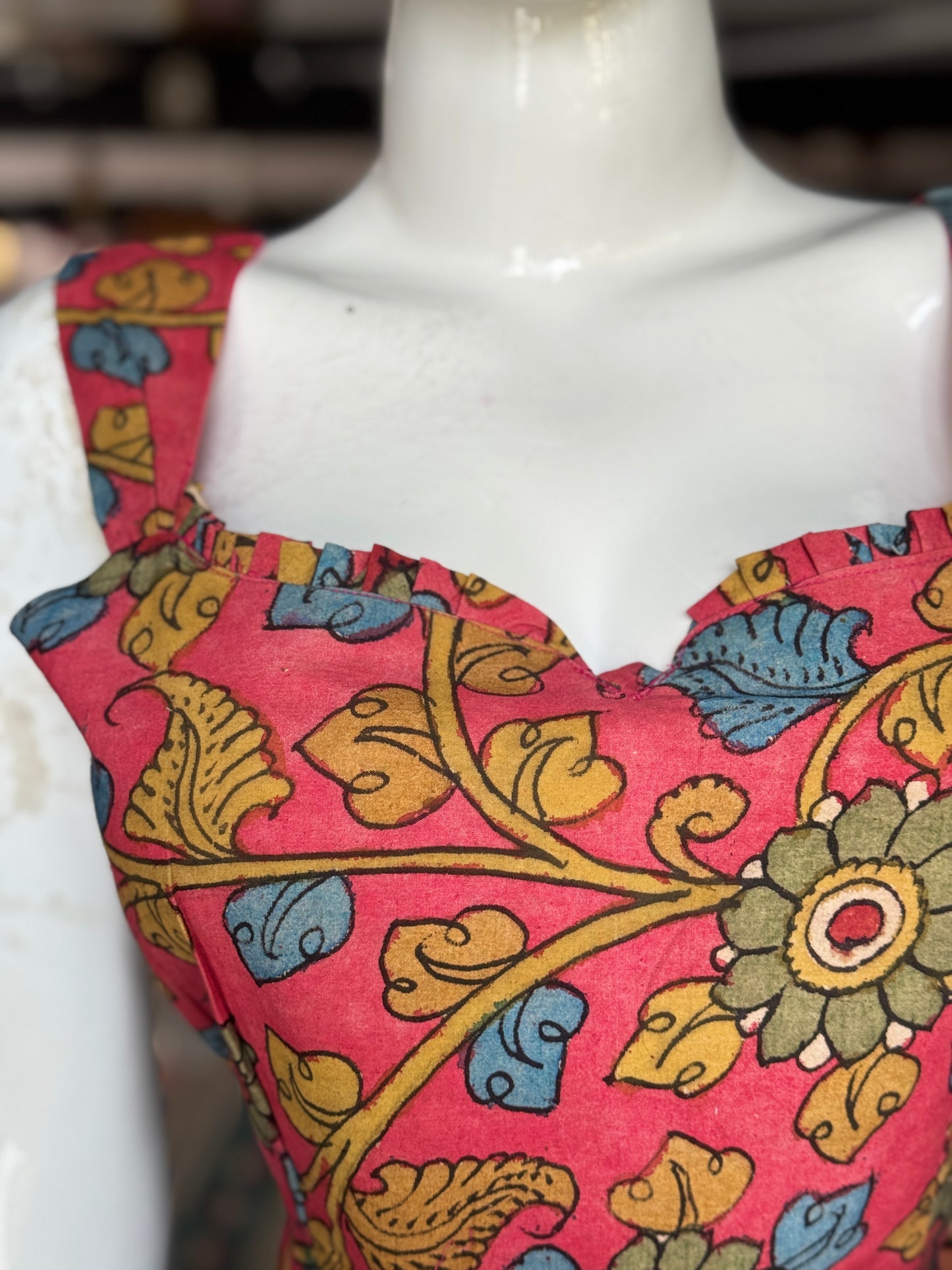 Pen kalamkari hand painted sleeveless cotton blouse with lining - multiple colors and designs available