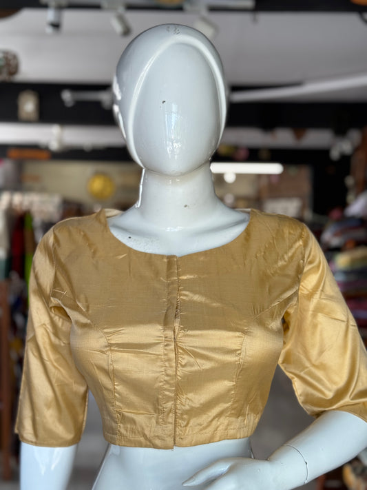 Beige gold soft pure silk handwoven front open blouse