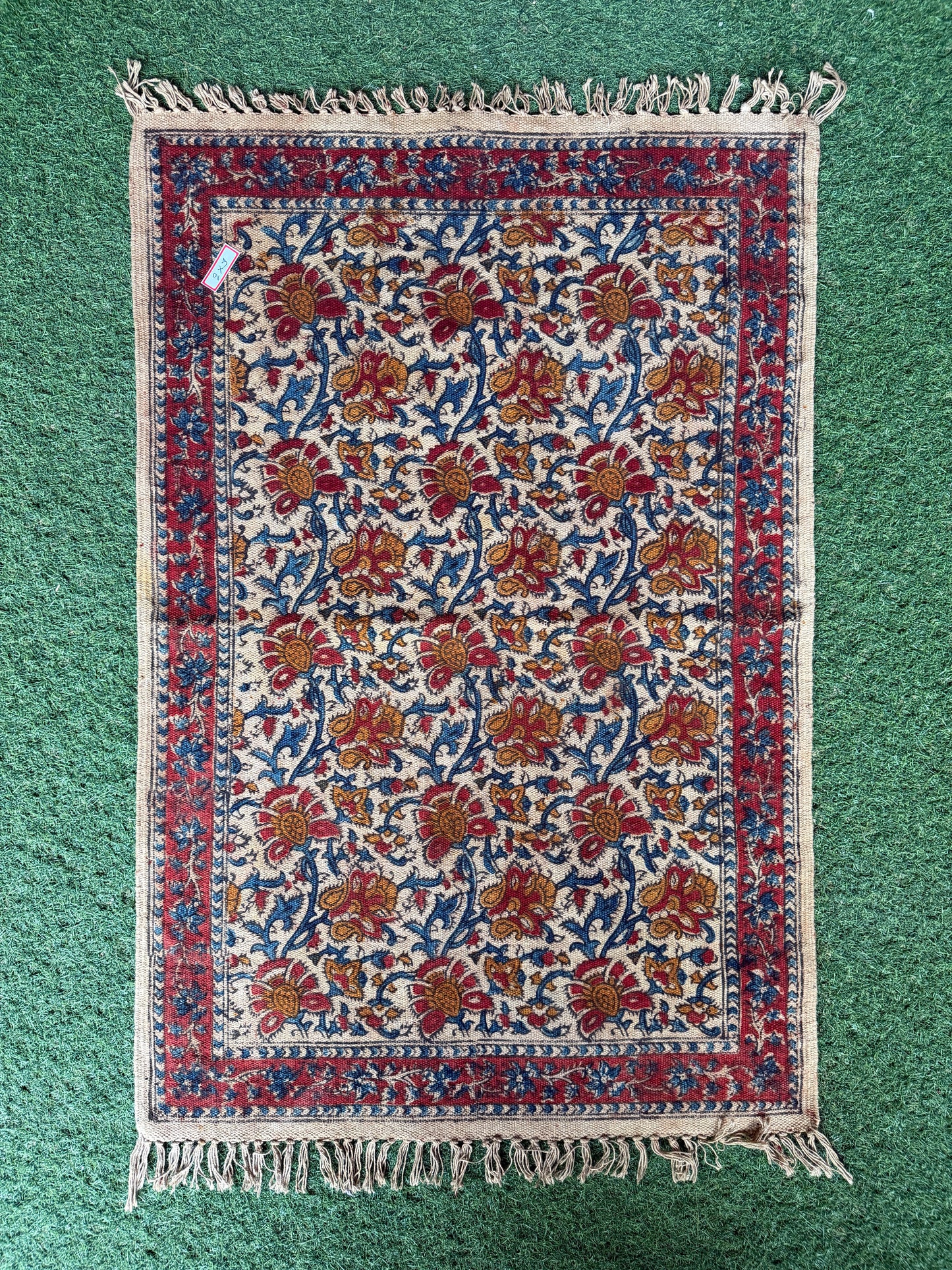2 x 3 feet cotton Kalamkari hand block printed durrie / carpet / rug
