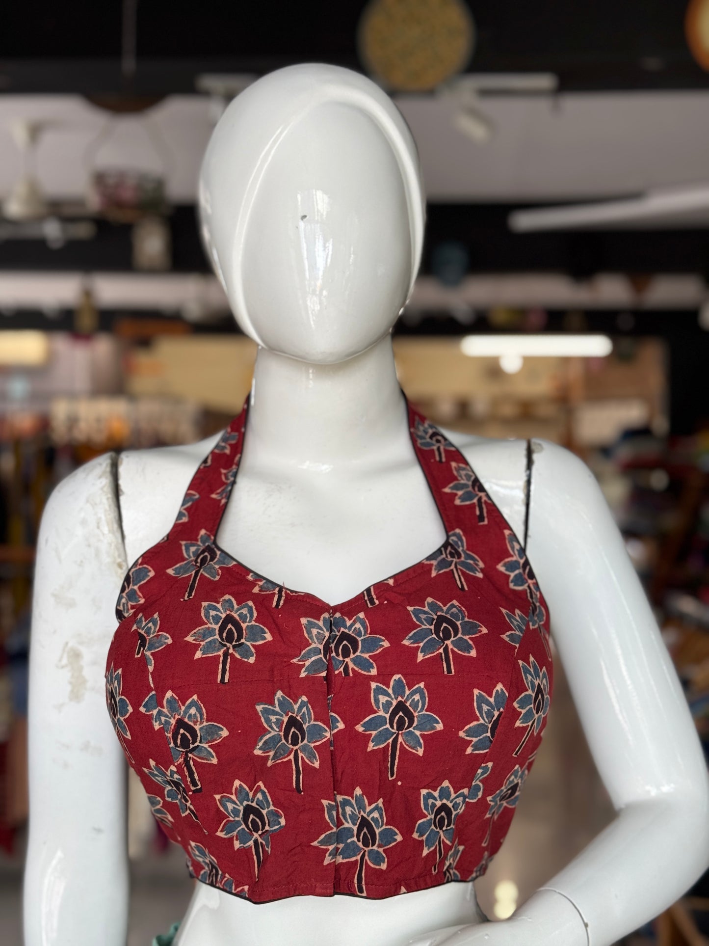 Ajrakh hand block printed cotton halter neck blouse - multiple designs available