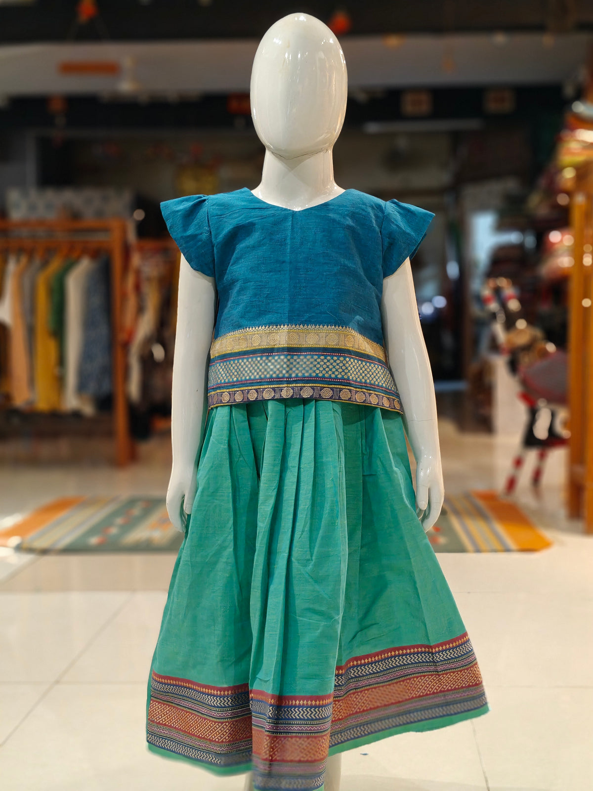 Cotton lehenga (langa jacket) blouse set - big border, powerloom
