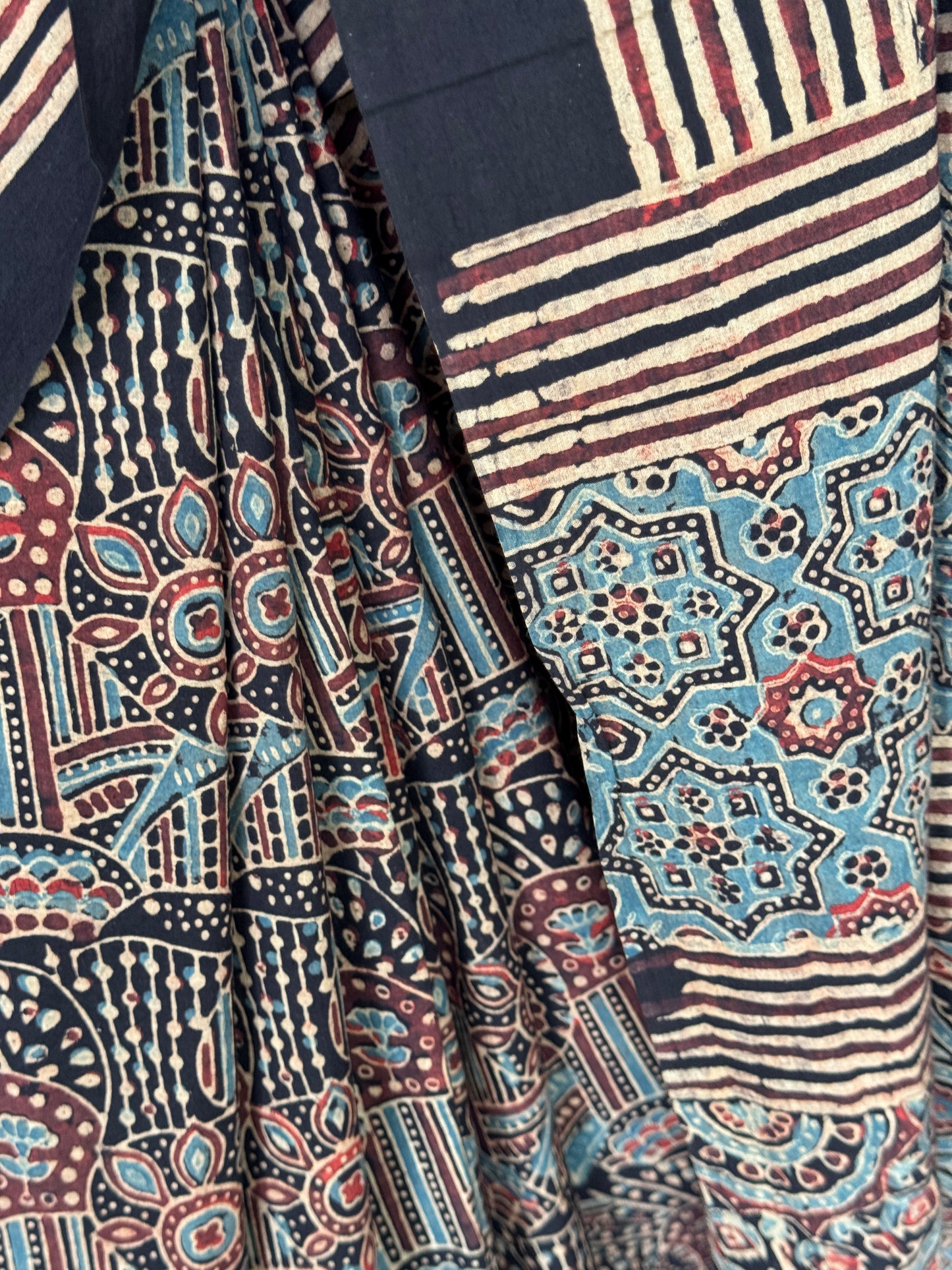 Ajrakh hand block printed 60s cotton saree - design options available