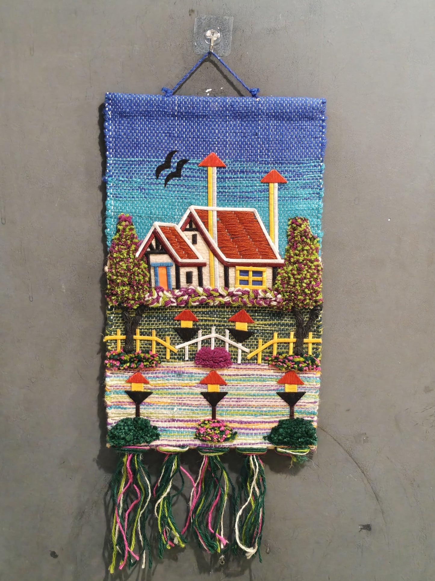 Colorful home and garden- handcrafted jute, wool and cotton wall hanging - Ghazipur handicrafts