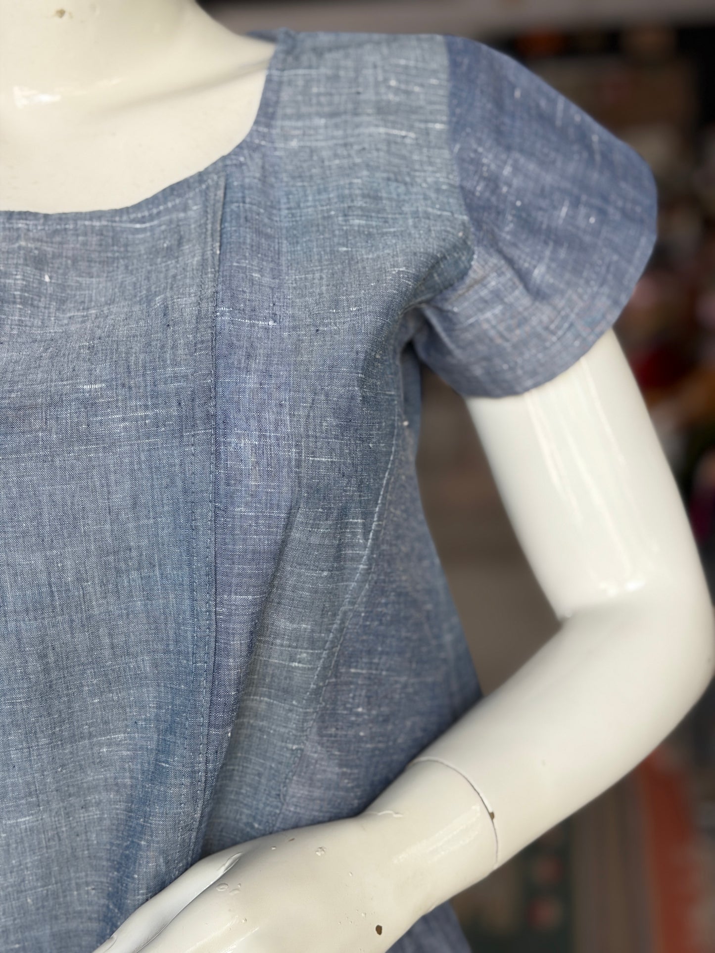 Bluish grey cotton handloom crop top with sleeves - natural dyed