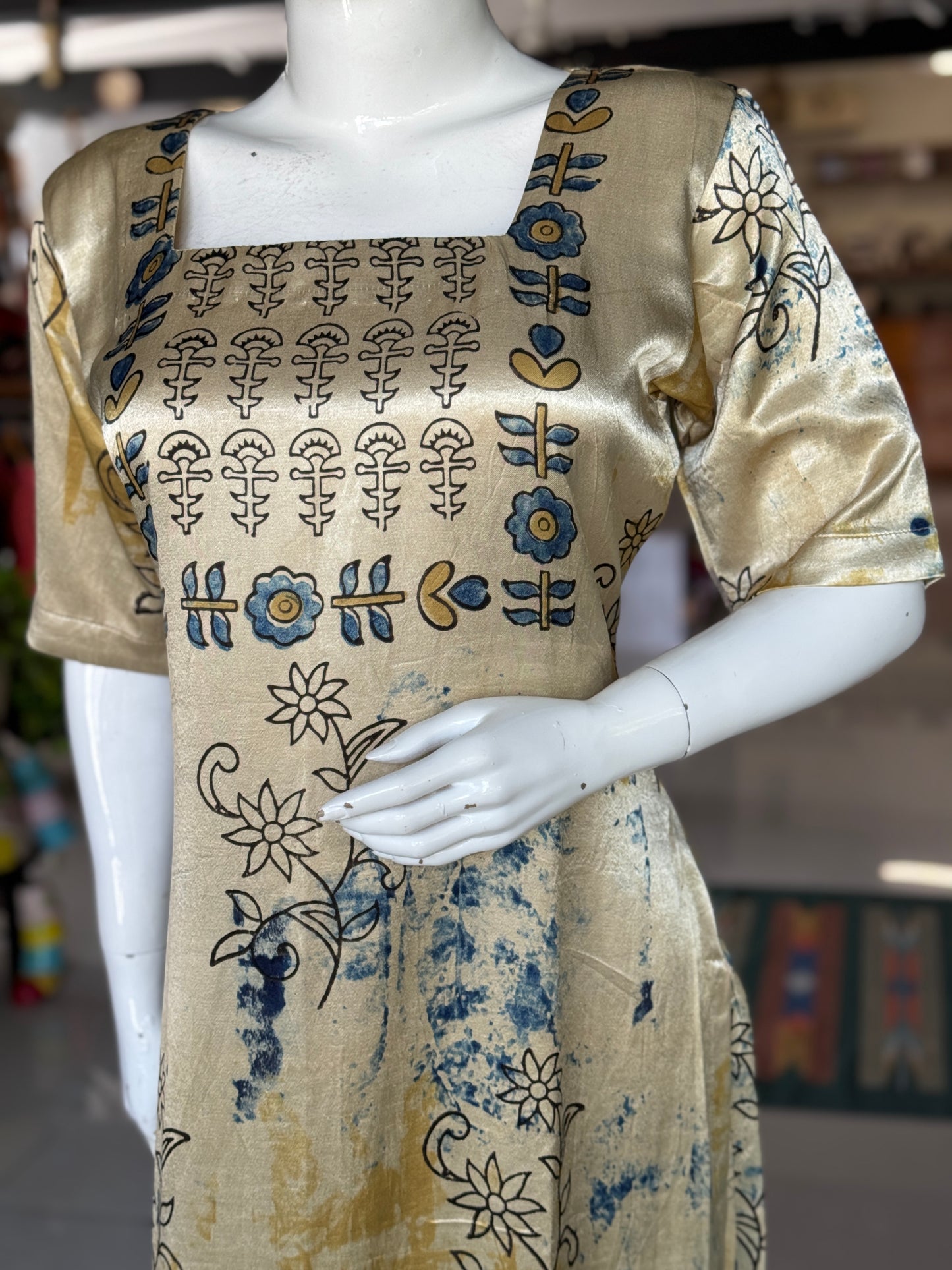 Mashru straight cuts kurti with Ajrakh hand block prints - click to see options