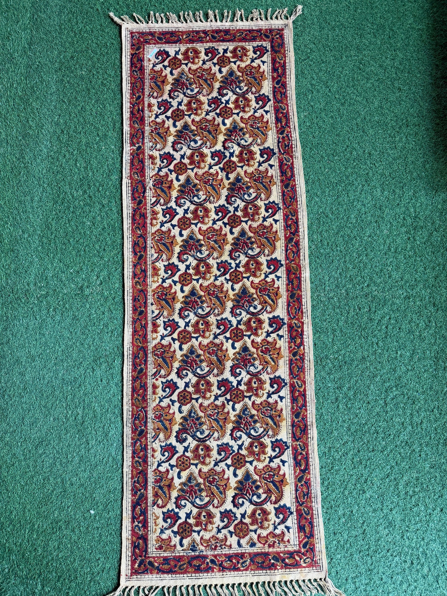 2 x 6 feet cotton Kalamkari hand block printed runner carpet / durrie