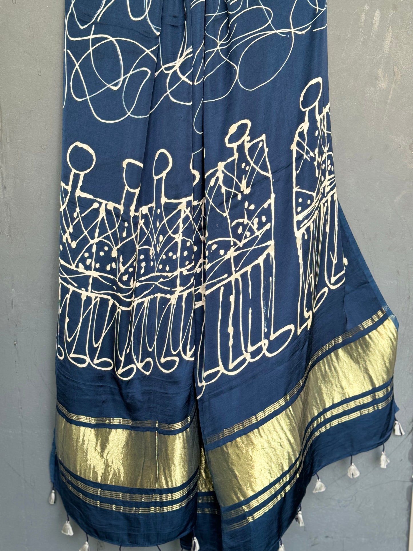 Dark blue hand drawn Ajrakh modal dupatta