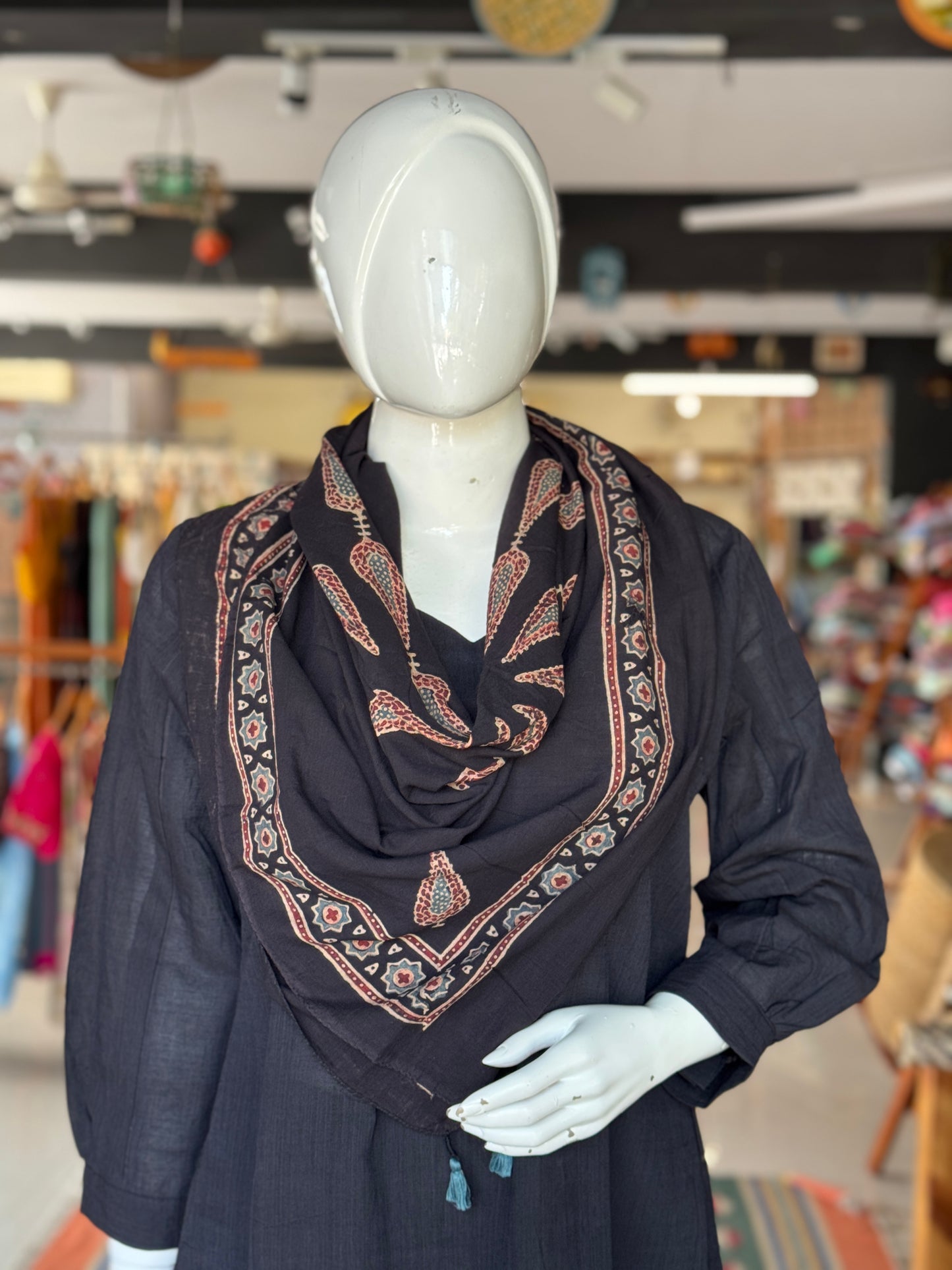 Scarf - hand block printed Ajrakh on cotton - colour options available