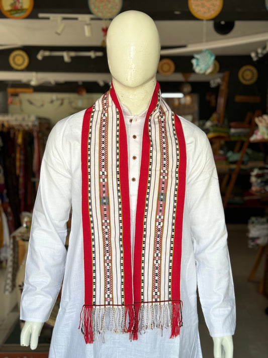 White and red stripes handloom Northeast Nagaland muffler