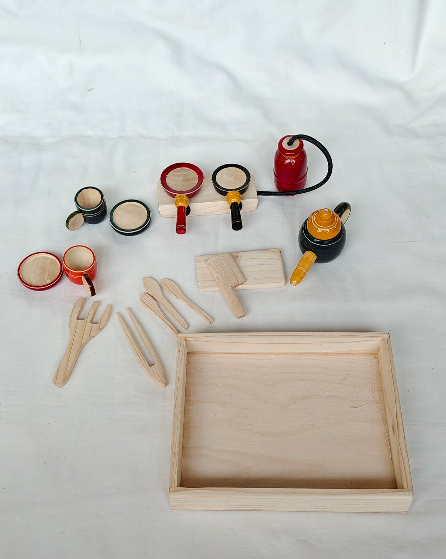 15 piece wooden handmade pretend play kitchen set