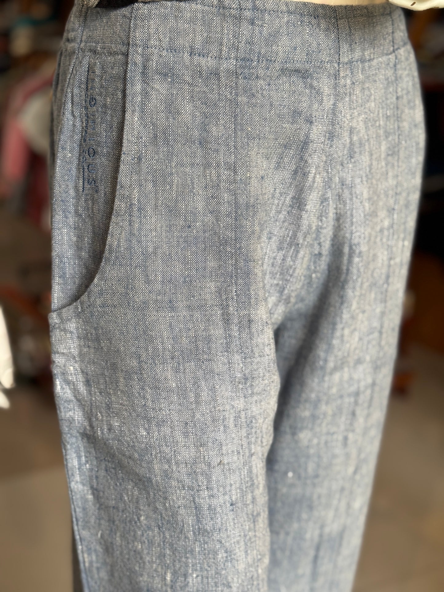 Linen handwoven straight ankle length relaxed fit pants for women
